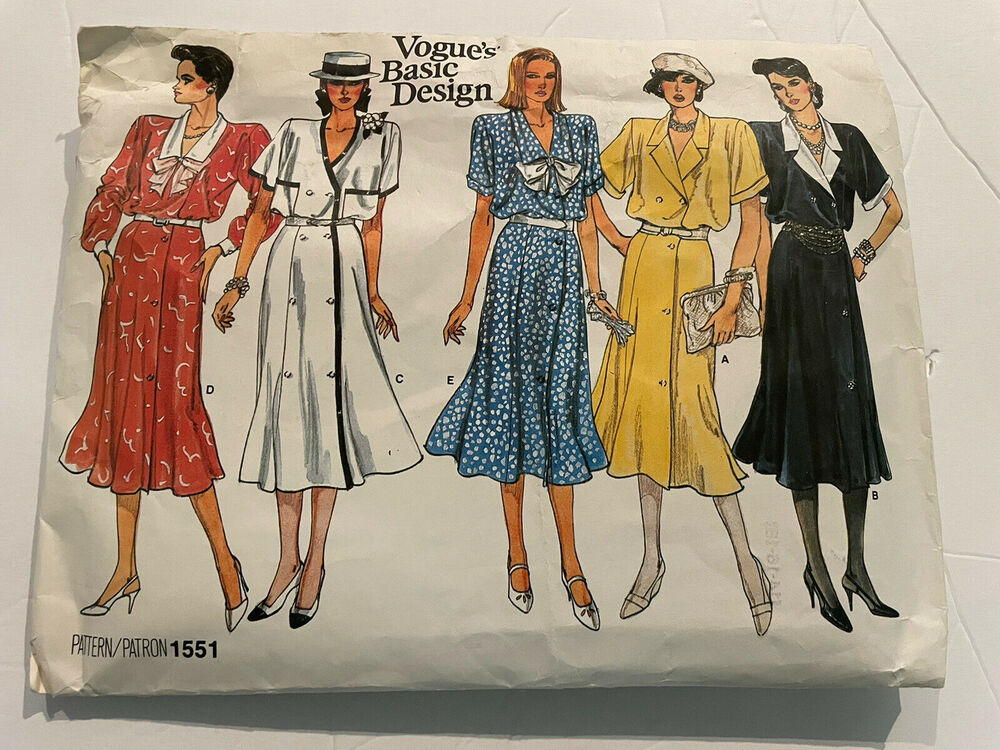 Vogue’s Basic Design vintage dresses 1985 pattern 1551 size 14-18